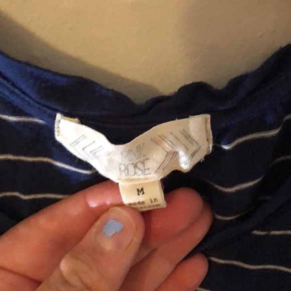 Blue and White Striped Open Shoulder Tee - Picture 3 of 8